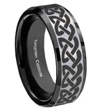 10mm-Celtic-Knot-Love-Beveled-Brushed-Silver-Black-Tungsten-Custom-Mens-Ring