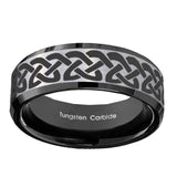 10mm-Celtic-Knot-Love-Beveled-Brushed-Silver-Black-Tungsten-Custom-Mens-Ring