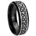 10mm Celtic Knot Love Beveled Brushed Silver Black Tungsten Custom Mens Ring