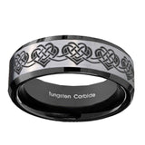 10mm-Celtic-Knot-Heart-Beveled-Brushed-Silver-Black-Tungsten-Custom-Mens-Ring