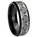 10mm Celtic Knot Heart Beveled Brushed Silver Black Tungsten Custom Mens Ring