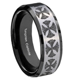 10mm-Medieval-Cross-Beveled-Brushed-Silver-Black-Tungsten-Custom-Mens-Ring