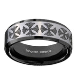 10mm-Medieval-Cross-Beveled-Brushed-Silver-Black-Tungsten-Custom-Mens-Ring