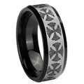 10mm Medieval Cross Beveled Brushed Silver Black Tungsten Custom Mens Ring