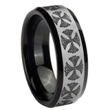 8mm Medieval Cross Beveled Brush Black 2 Tone Tungsten Wedding Engraving Ring