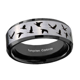 10mm-Flying-Geese-Hunting-Beveled-Brushed-Silver-Black-Tungsten-Custom-Mens-Ring