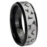8mm Flying Geese Hunting Beveled Brush Black 2 Tone Tungsten Men's Bands Ring