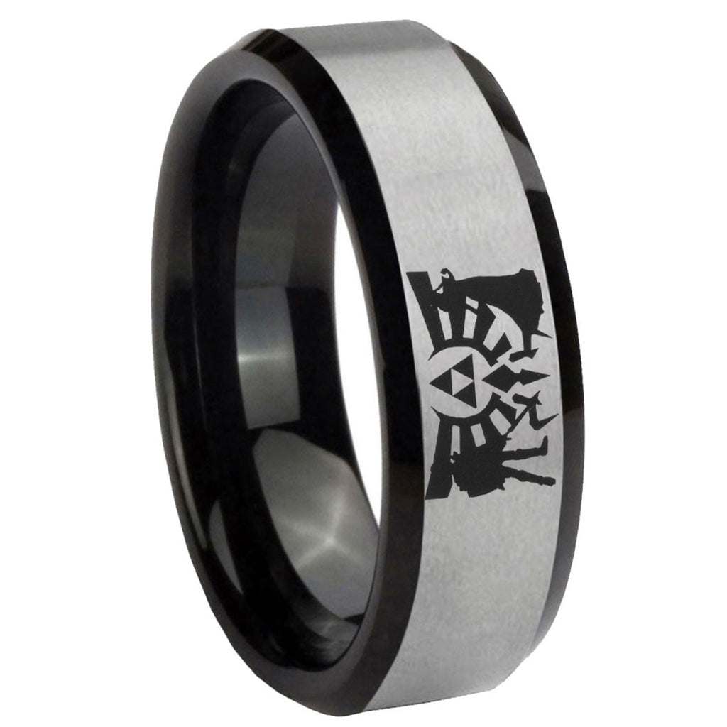 8mm Zelda Link Two-Tone Beveled Gray Black Tungsten Wedding Ring