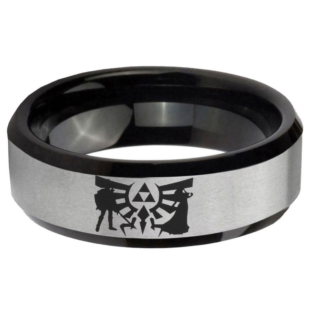 5mm Zelda Link Two-Tone Beveled Gray Black Tungsten Wedding Ring