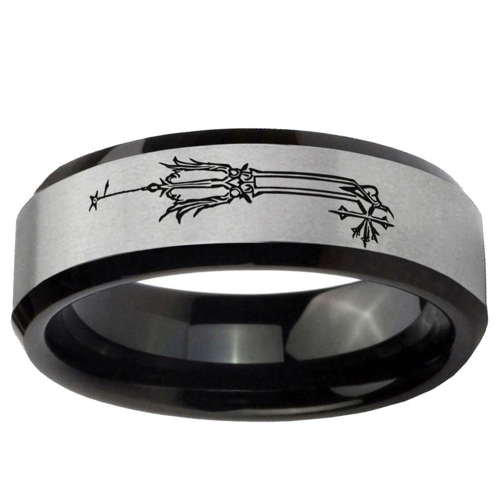 5mm Geekery Oathkeeper Kingdom Hearts Two-Tone Beveled Gray Black Tungsten Wedding Ring