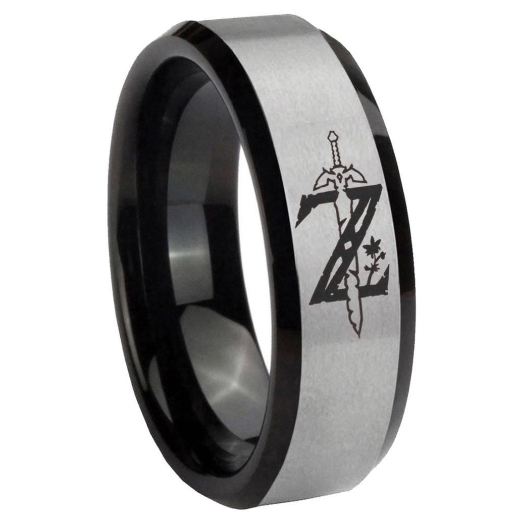 8mm Zelda Breath Of The Wild Two-Tone Beveled Gray Black Tungsten Wedding Ring