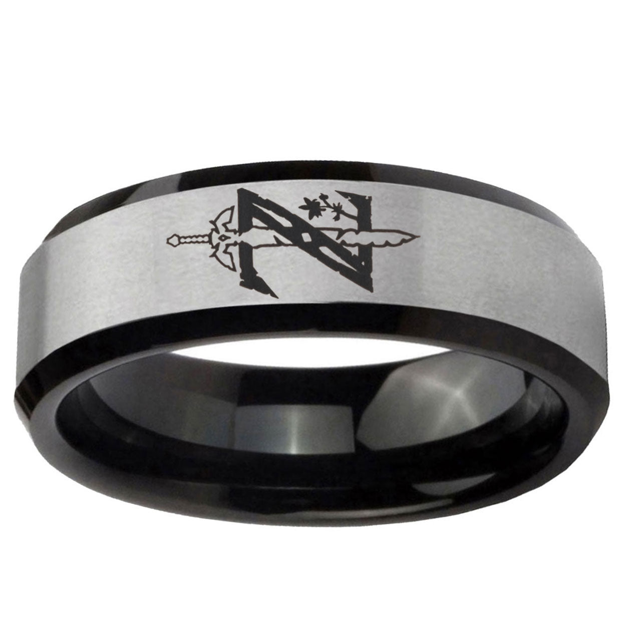 5mm Zelda Breath Of The Wild Two-Tone Beveled Gray Black Tungsten Wedding Ring
