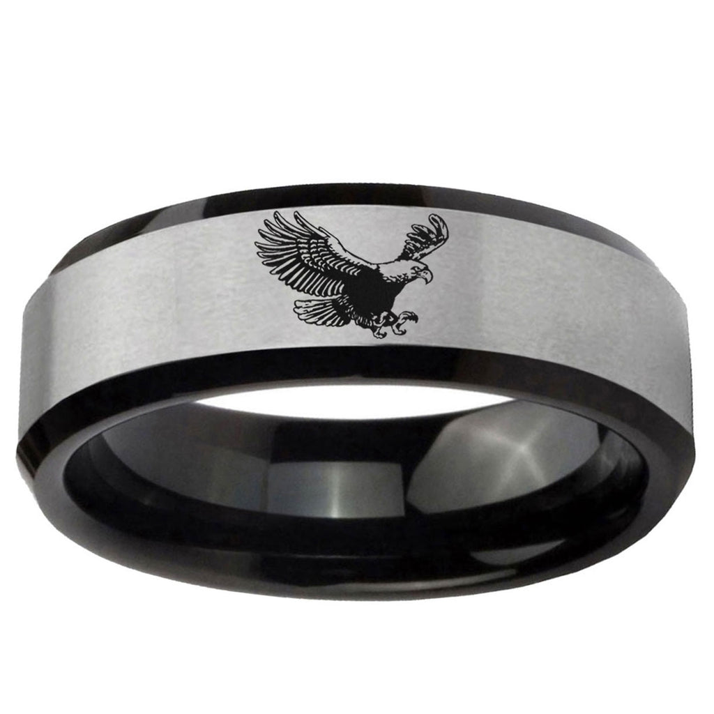 5mm Flying American Eagle Two-Tone Beveled Gray Black Tungsten Wedding Ring