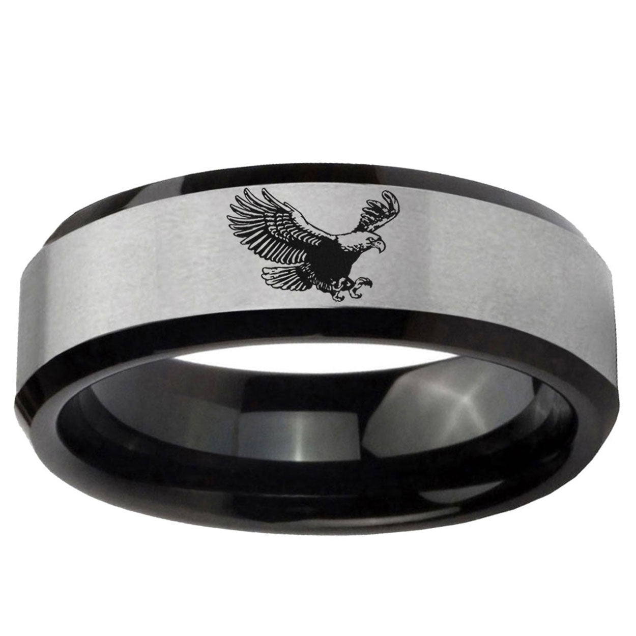 5mm Flying American Eagle Two-Tone Beveled Gray Black Tungsten Wedding Ring