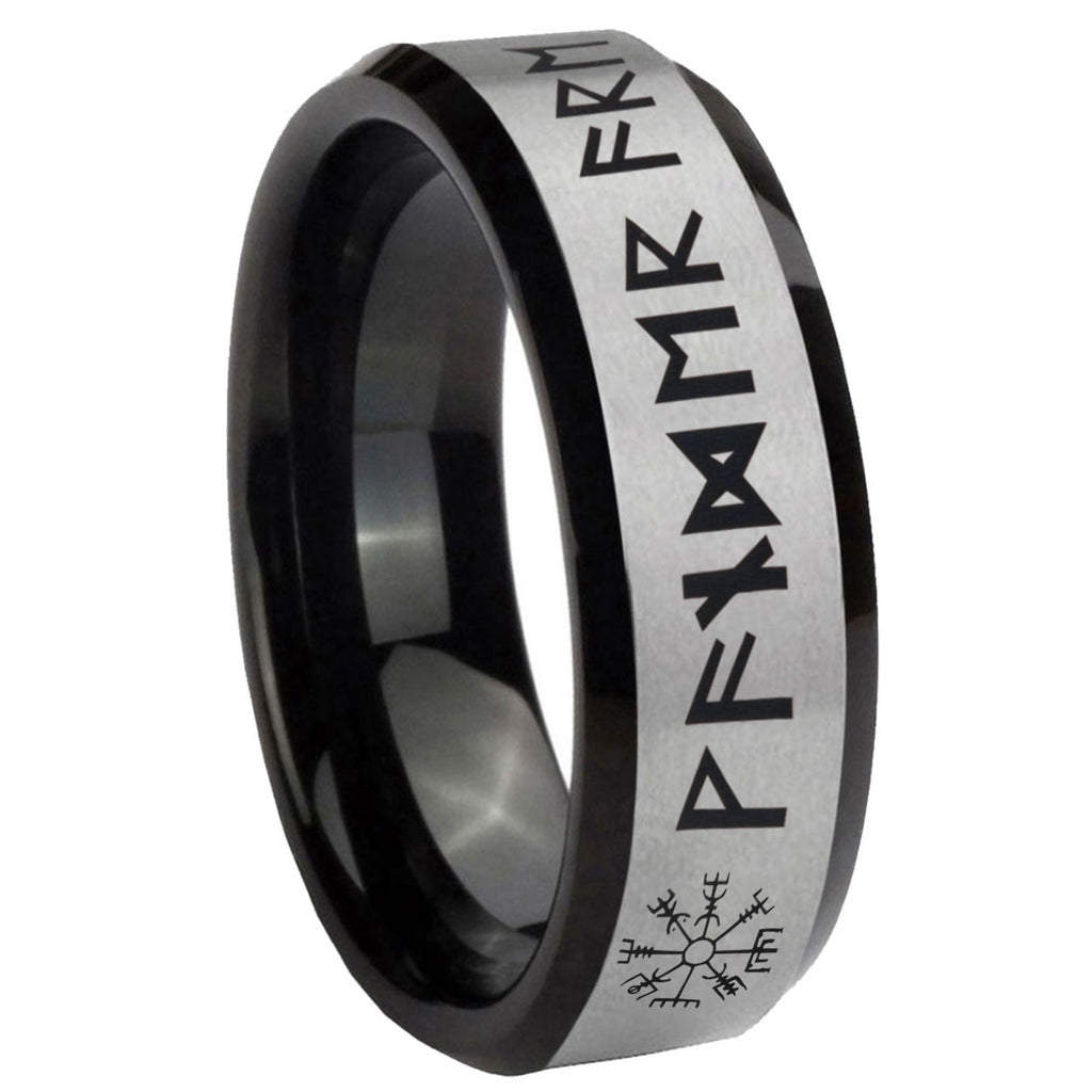 8mm Viking Two-Tone Beveled Gray Black Tungsten Wedding Ring