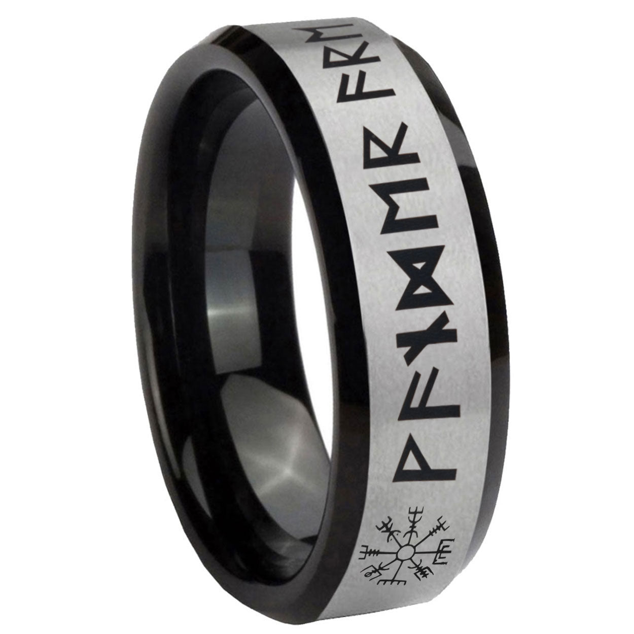 8mm Viking Two-Tone Beveled Gray Black Tungsten Wedding Ring