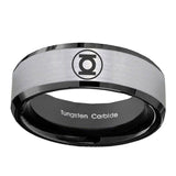 5, 8mm Green Lantern Beveled Edge Black Silver Mens Rings Tungsten