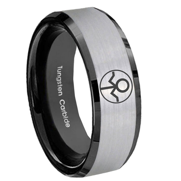 8mm Gray Lantern Beveled Edge Black Silver Tungsten Carbide Mens Rings