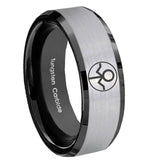 8mm Gray Lantern Beveled Edge Black Silver Tungsten Carbide Mens Rings