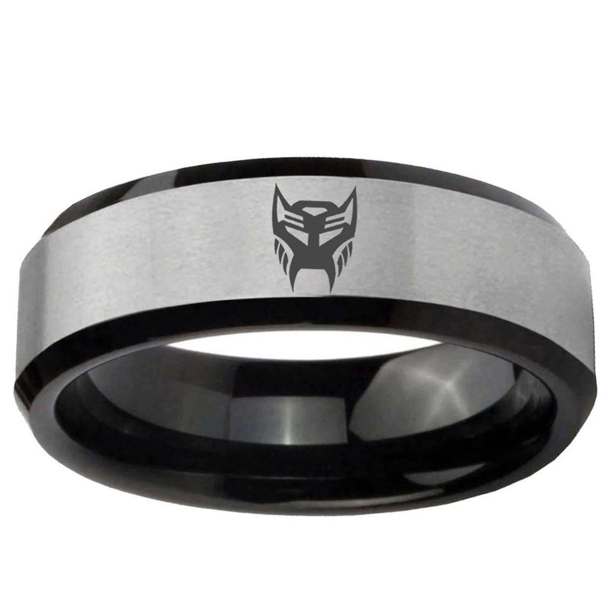 5mm Transformers Insignias Two-Tone Beveled Gray Black Tungsten Wedding Ring