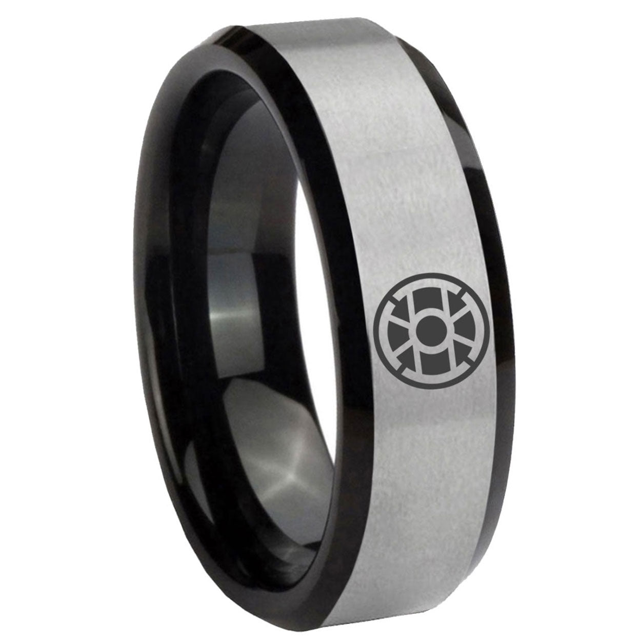 8mm Gold Lantern Two-Tone Beveled Gray Black Tungsten Wedding Ring