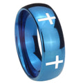 8MM Crosses Dome Blue Tungsten Carbide Wedding Engraving Ring