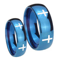 Crosses Dome Blue Tungsten Bridal Set Rings