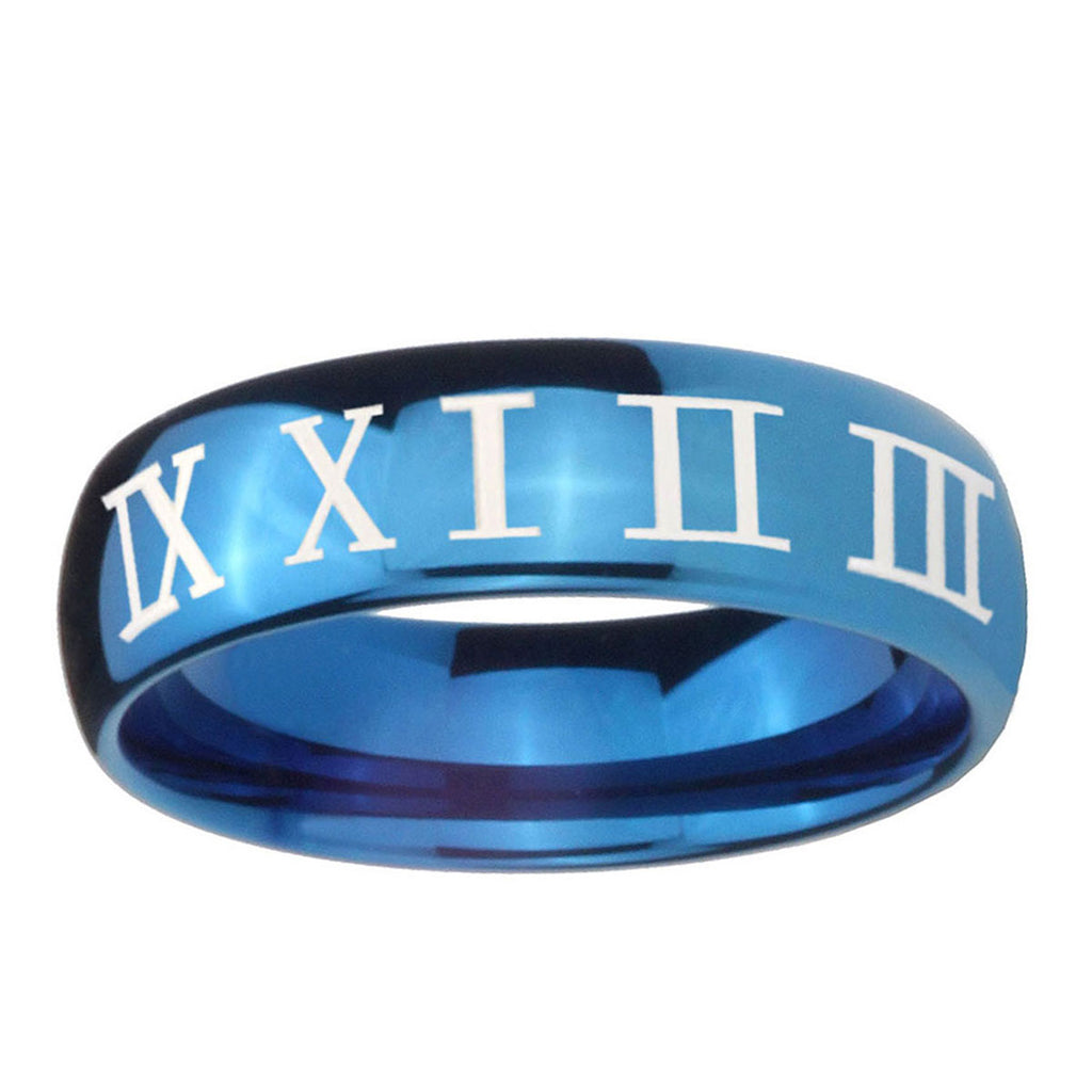 5MMRoman Numeral Dome Blue Tungsten Carbide Wedding Bands Ring