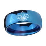 8mm-Fleur-De-Lis-Dome-Blue-Tungsten-Carbide-Men's-Wedding-Band