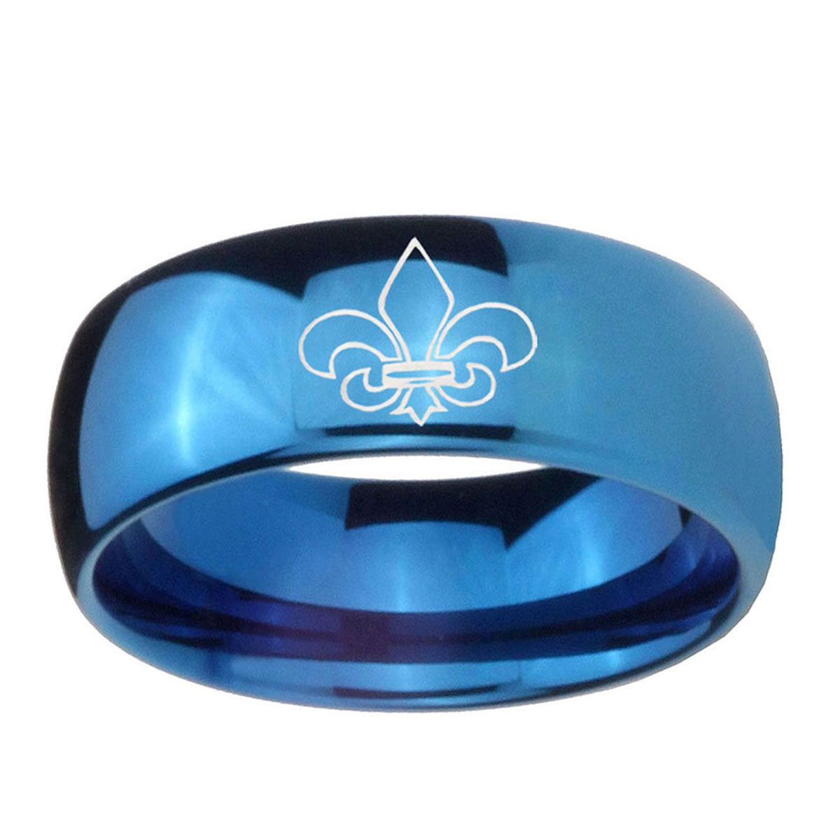 5MMFleur-De-Lis Dome Blue Tungsten Carbide Men's Wedding Band