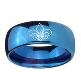 5, 8mm Fleur-De-Lis Dome Blue Tungsten Ring