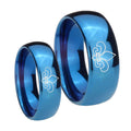 Fleur De Lis Dome Blue Tungsten Couples Ring Set