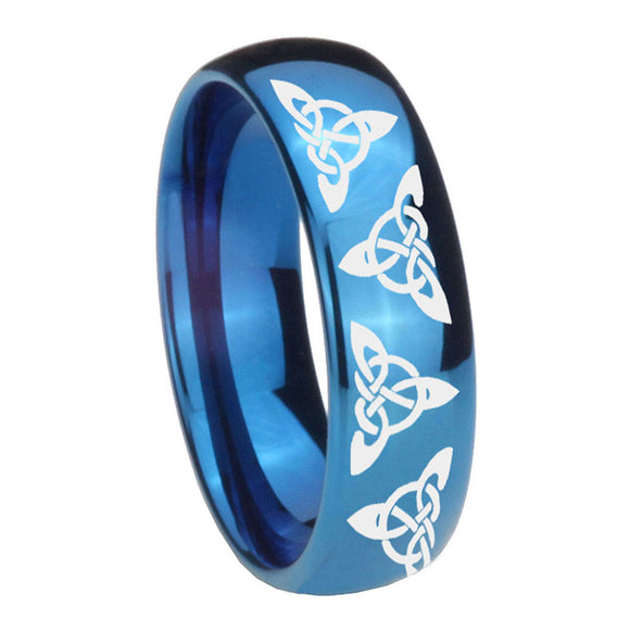 8mm-Celtic-Triangles-Dome-Blue-Tungsten-Carbide-Mens-Wedding-Band