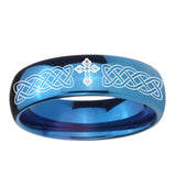 5, 8mm Celtic Cross Dome Blue Tungsten Ring