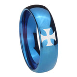 8mm-Maltese-Cross-Dome-Blue-Tungsten-Carbide-Mens-Ring-Engraved