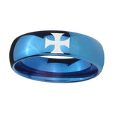 8mm-Maltese-Cross-Dome-Blue-Tungsten-Carbide-Mens-Ring-Engraved