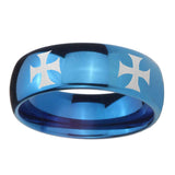 8mm-4-Maltese-Cross-Dome-Blue-Tungsten-Carbide-Men's-Wedding-Band