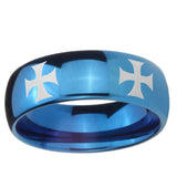5, 8mm 4 Maltese Cross Dome Blue Tungsten Ring