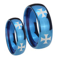4 Maltese Cross Dome Blue Tungsten Couple Rings