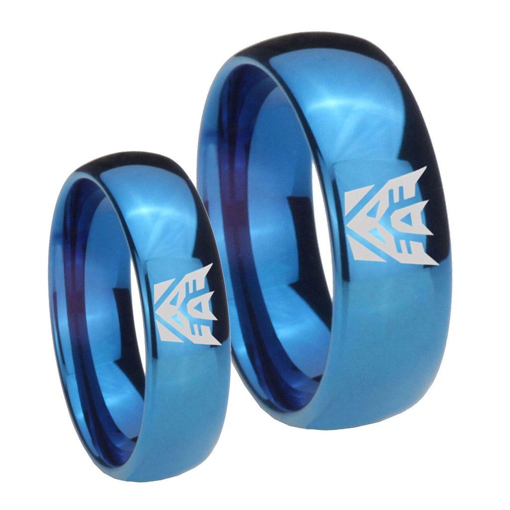 Decepticon Transformers Dome Blue Tungsten His And Hers Ring