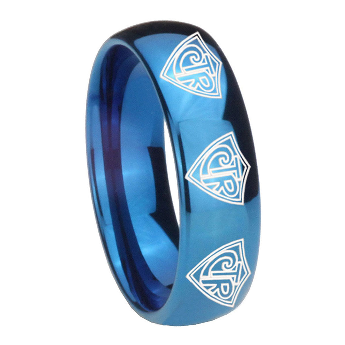 8MM Multiple CTR Dome Blue Tungsten Carbide Wedding Band Ring