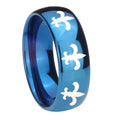 8MM Multiple Fleur-De-Lis Dome Blue Tungsten Men's Bands Ring