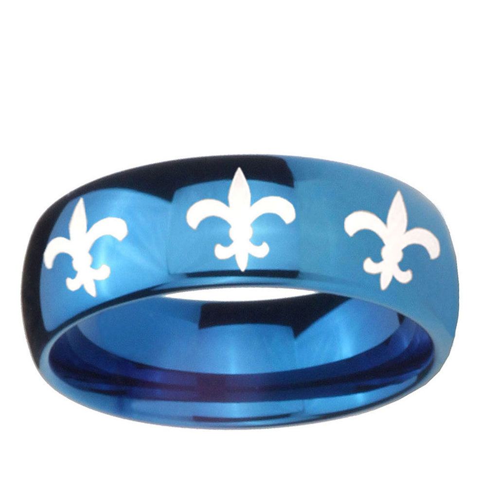 5MMMultiple Fleur-De-Lis Dome Blue Tungsten Men's Bands Ring