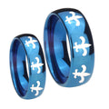 Multiple Fleur De Lis Dome Blue Tungsten Bridal Set Rings