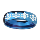 8mm-Multiple-Fleur-De-Lis-Dome-Blue-Tungsten-Carbide-Men's-Promise-Rings
