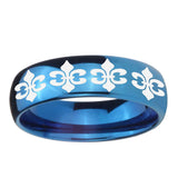 5, 8mm Multiple Fleur-De-Lis Dome Blue Tungsten Ring