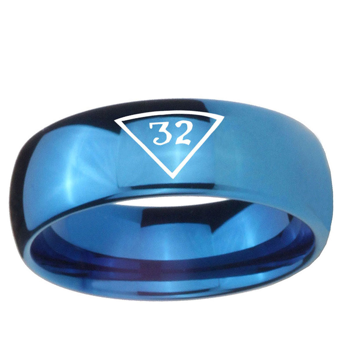 5MMMasonic 32 Triangle Freemason Dome Blue Tungsten Ring