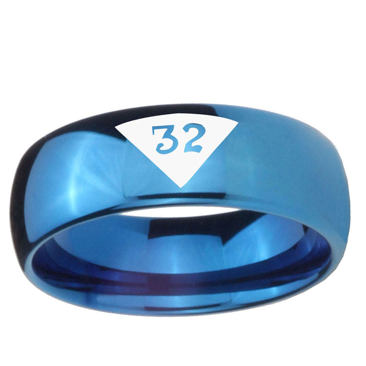 5MMMasonic 32 Triangle Design Freemason Dome Blue Tungsten Ring