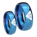 Masonic 32 Triangle Design Freemason Dome Blue Tungsten Promise Ring Set