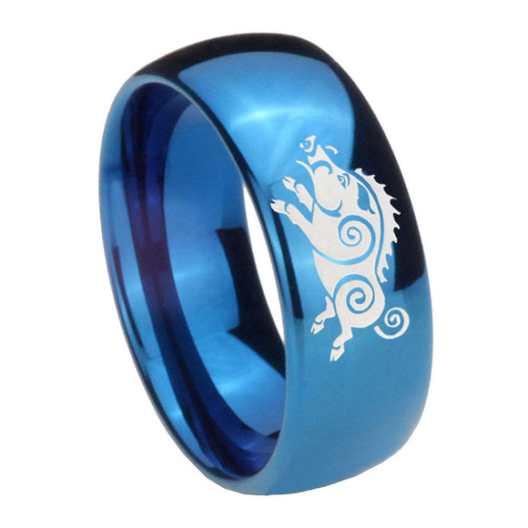 8mm-Wild-Boar-Dome-Blue-Tungsten-Carbide-Men's-Wedding-Band